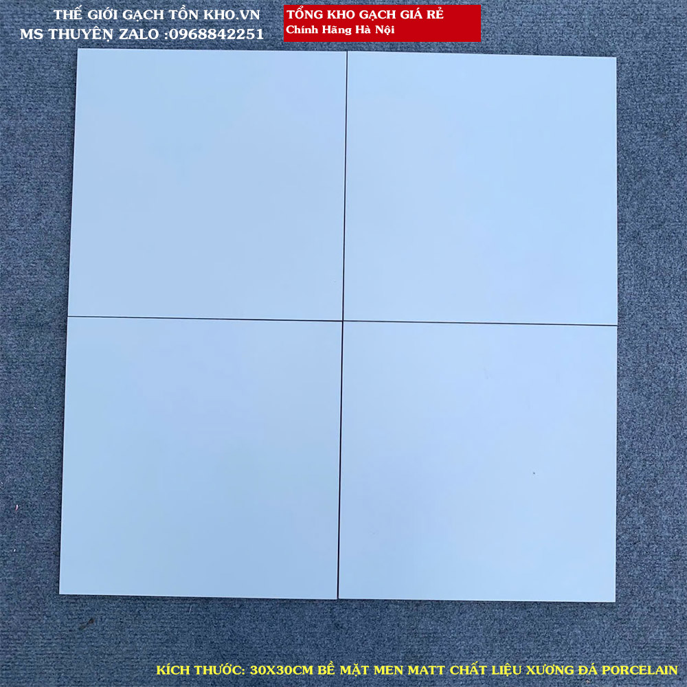 Gạch lát nền màu trắng tinh men matt xương đá 30x30 giá rẻ A1